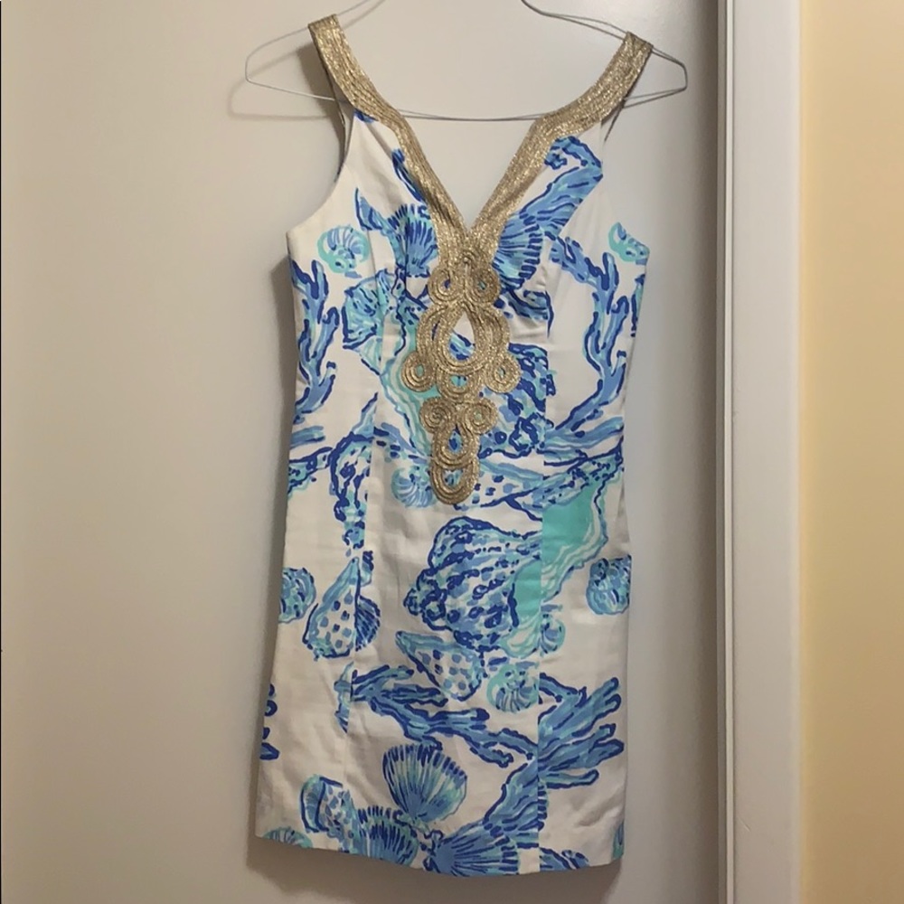 White, gold and blue Lilly Pulitzer dress